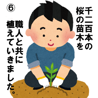 桜の苗木を植栽する人
