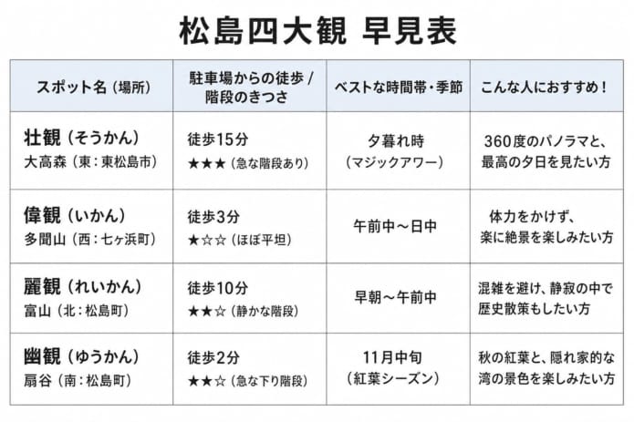 松島四大観比較早見表